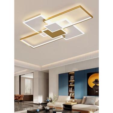 Imagem de Luminária de teto LED, ajustável, moderna, com intensidade de luz infinitamente regulável (3000K-6000K), design retangular, ideal para sala de estar, sala de jantar, quarto e escritório (Dou