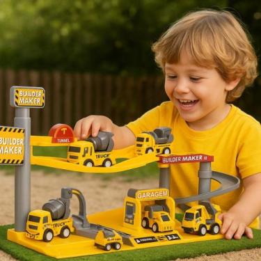 Imagem de Posto Brinquedo Infantil Caminhão Caçamba Escavadeira Guindaste Betone