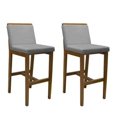 Imagem de Banqueta Alta Kit 2 Peças Londres Linho Cinza - Fratello