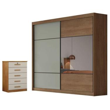 Imagem de Guarda Roupa Casal Belmonte E Gaveteiro Suiça Com Chave Cumaru 25 Fendi - Novo Horizonte