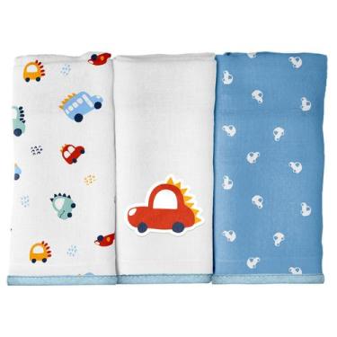 Imagem de Toalha de Boca em Malha para Bebê 30 cm x 35 cm Bublim, Carrosauro