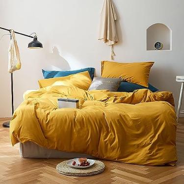 Imagem de Luxlovery Conjunto de edredom Queen amarelo mostarda e amarelo gengibre, confortável, leve, aconchegante, cor sólida, conjunto de edredom para mulheres e homens