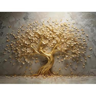 Imagem de Arte Decorativa em Relevo, Árvore Dourada em 3D, Pintura Artística para Parede, 100x70 cm, Estilo Moderno