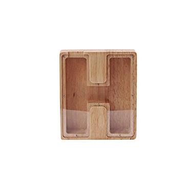 Imagem de Porcelana de Bambu Madeira Forma Letras em Inglês Cofre Economia Pot Moedas Caixa Armazenamento Dinheiro Ornamentos Mesa Quarto para Hábito Economizar Habilidades Gestão Econômica Decoração Casa e Sho