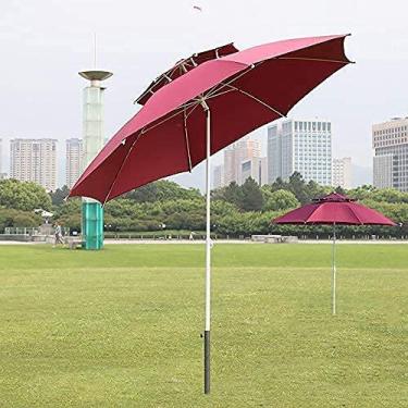 Imagem de HHHJQFAAT Guarda-sol externo com poste de guarda-chuva inclinado, design de topo duplo, guarda-sol de jardim de estilo europeu para resfriamento, sombreamento e isolamento térmico, redondo, doméstico