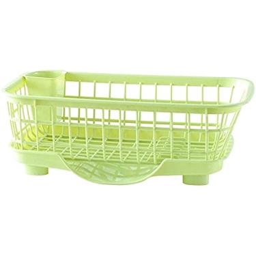 Imagem de Escorredor de pratos de cozinha suporte de armazenamento escorredor tigela prato de talheres prateleira portátil prateleira de casa rack de secagem rack de secagem (cor: verde) (branco) (verde) (verde