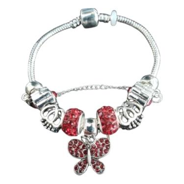 Imagem de Pulseira Charm Vermelho com Berloques e Borboleta – Moda Feminina