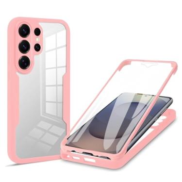 Imagem de Capa transparente à prova de choque para Samsung Galaxy S26/S26 Plus/S26 Ultra, design de vidro temperado de dois lados com capa de proteção de lente com tudo incluído (rosa, S26 Plus)