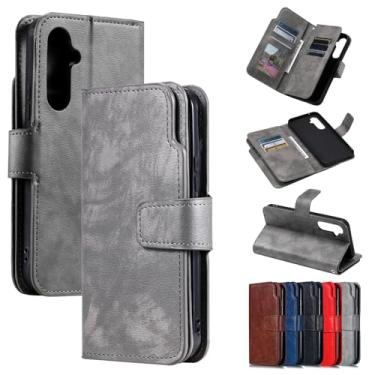 Imagem de Capa carteira para Samsung Galaxy S25 Plus, capa flip de couro com 9 compartimentos para cartão, suporte integrado e bolso para dinheiro | Compatível com Samsung Galaxy S25 Plus cinza escuro