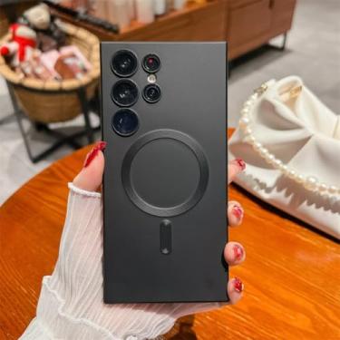 Imagem de Capa magnética de luxo com acabamento metálico fosco para Samsung S24 S23 S22 S21 Ultra Plus Fe Note 20 A15 A05s A55 A35 (Para S23/Preto)