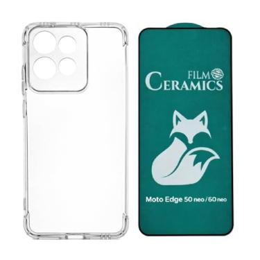 Imagem de Compátivel com Moto Edge 60 Neo - Capa Capinha Anti Impacto Shock + Película de Ceramica 9d, silicone transparente clear com bordas reforçadas e flexível com efeito cristal