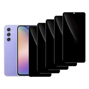 Imagem de Pacote com 5 protetores de tela de privacidade para Samsung Galaxy A54 5G, película de vidro temperado anti-espião, cobertura total, antiarranhões, sem bolhas, fácil instalação