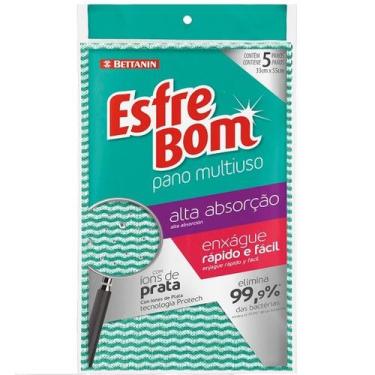 Imagem de Pano Multiuso Antibacteriano Verde Esfrebom ALTA Absorção 5 Unidades 4