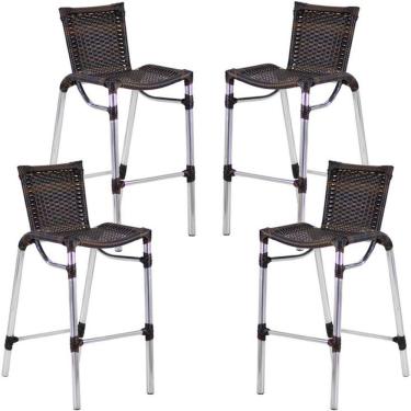 Imagem de 4 Banqueta Alumínio Fortaleza Alta Para Balcão, Cozinha Pedra Ferro