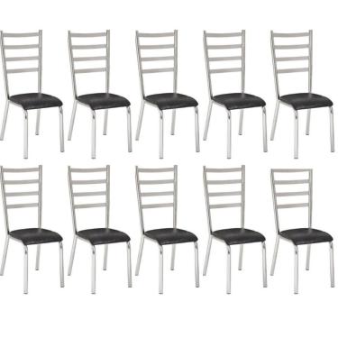 Imagem de Kit 10 Cadeiras Laura Cromada para Cozinha Assento Preto