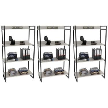 Imagem de Kit 3 Estantes Livreiro Prisma Estilo Industrial 80cm 4 Prateleiras C08 Snow - Mpozenato