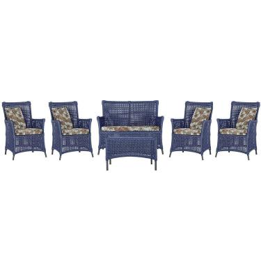 Imagem de Jogo Sofá 4 Poltronas E Mesa Igapó Preta E6 Trama Original Azul