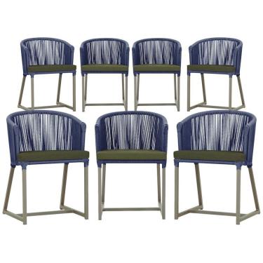 Imagem de 7 Cadeiras De Jantar área Noronha Fendi E13 Trama  Azul