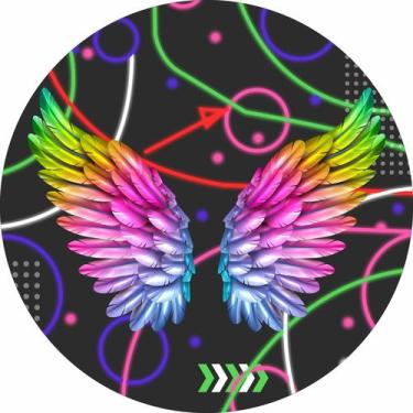 Imagem de Painel de Tecido Sublimado Redondo Asas Coloridas Formas fundo Neon c/