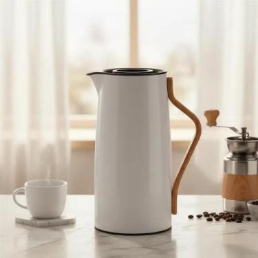 Imagem de Garrafa Térmica 1 Litro Mesa Posta Hermética Cabo de Bambu - Lehavi