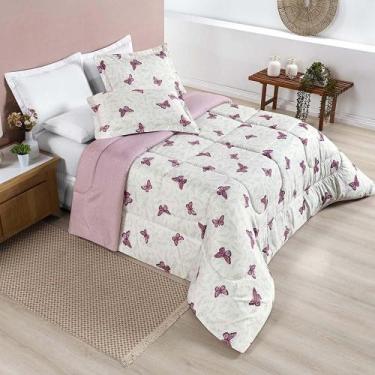 Imagem de Kit Edredom Celi Queen Dupla Face 200 Fios Borboletas Rosê - Casa Scar