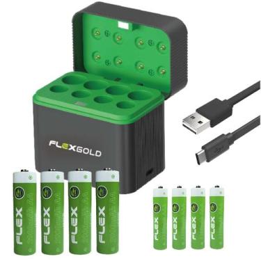 Imagem de Carregador De Pilhas Usb C C/ Indicador + Pilhas 4AA e 4AAA - Flex