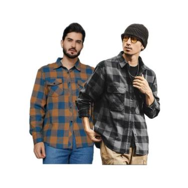 Imagem de Kit 2 Peças Camisetas Masculina Xadrez Flanelada Com Bolsos - CJ WEAR,