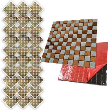Imagem de Pastilha Autocolante De Vidro Kit 30 Uni Parede Cozinha Banheiro Decor