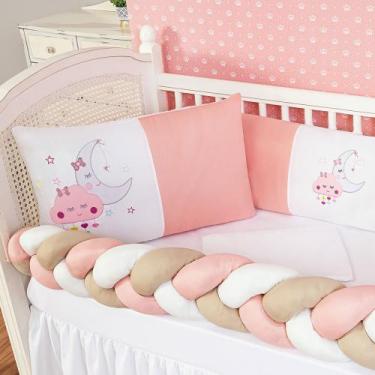 Imagem de Kit Berço Trança Menina Nuvem Amor Rosa Chuva de Amor com naninha - L2