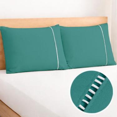 Imagem de Kit 2 Fronhas com Ponto Palito 70cmx50cm Percal Flex 400 Fios Toque Ma