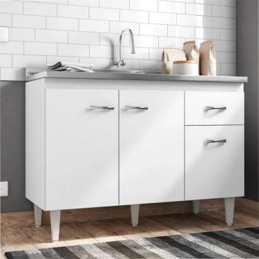 Imagem de Balcão Gabinete Para Pia Sem Tampo 120cm 3 Portas E 1 Gaveta Flex Gabriela Branco/preto - Ajl Móveis