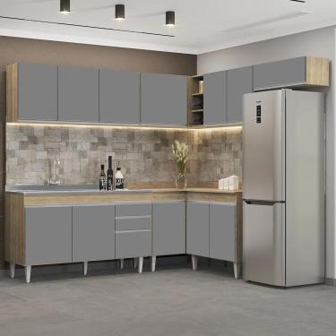 Imagem de Armário De Cozinha Modulado De Canto 7 Peças Cp24 Com Pia Inox Castanho/cinza - Lumil