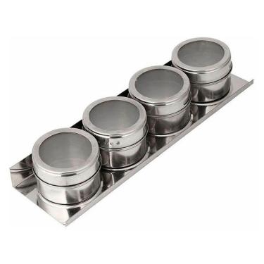 Imagem de Porta Condimento Tempero Magnético Inox 4 Peças Com Imã