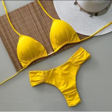Imagem de Biquini Cortininha Com Calcinha Fio Duplo Borboleta, Amarelo Camaro - 
