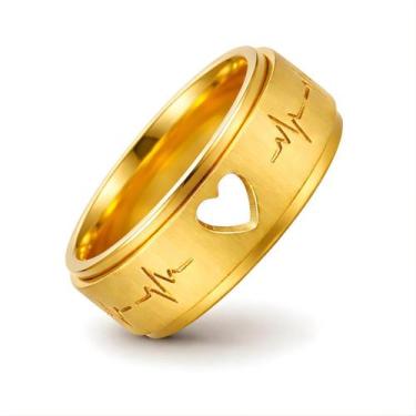 Imagem de Aliança Ouro 18k Coração Batimentos 6mm Luxo Compromisso Casamento Pre