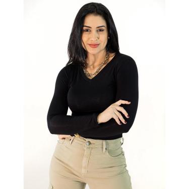 Imagem de Blusa Feminina Manga Longa Viscose Cores Elastano Gola V Anticorpus-Feminino