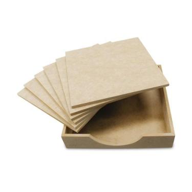 Imagem de Porta Copos com 6 Bases de MDF Madeira Crua - Tamanho: 10 x 10 x 04 cm