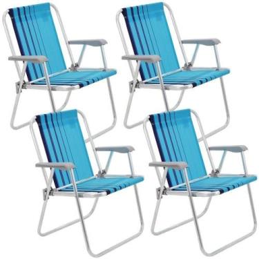 Imagem de Kit 04 Cadeiras De Praia Tramontina Samoa Alta Alumínio C/ Assento Azu
