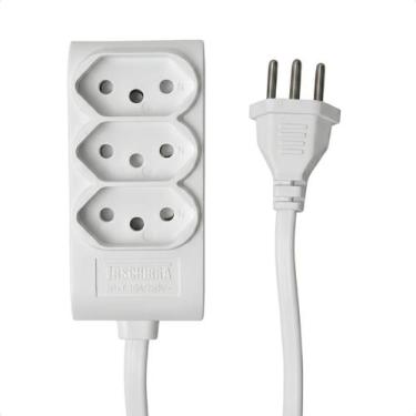 Imagem de Mini Extensão Elétrica 3 Tomadas Novo Padrão 10A 15cm Taschibra Branco