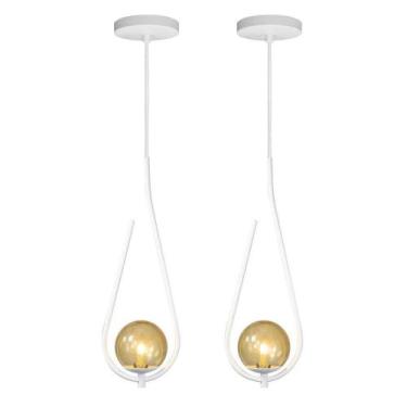 Imagem de Kit 2 Pendentes Lustre On Drop Branco Globo De Vidro âmbar - Trybo Des