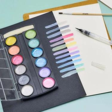 Imagem de Estojo 12 Tintas Aquarela Metálica Profissional Artístico - LeoArte