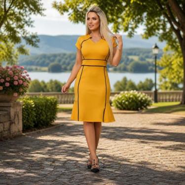 Imagem de Vestido Midi Plus Size Viés Moda Evangélica Feminina - Miss Flower, Mo