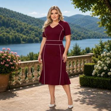 Imagem de Vestido Midi Plus Size Viés Moda Evangélica Feminina - Miss Flower, Vi