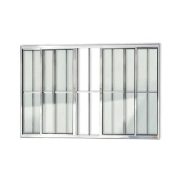 Imagem de Janela de Aluminio de Correr 100x100cm 4 Folhas com Grade e Vidro Liso