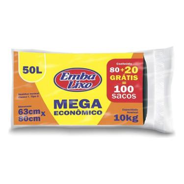 Imagem de Saco De Lixo Preto Embalixo Com 50 Litros 100uni Econômico  Kit 3un