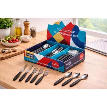 Imagem de Conjunto Talheres De Mesa c/ 120 Peças Aço Inox Cabo Preto - FRATELLI