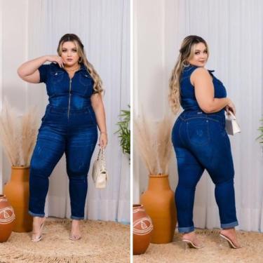 Macacão jeans feminino cheap comprido plus size