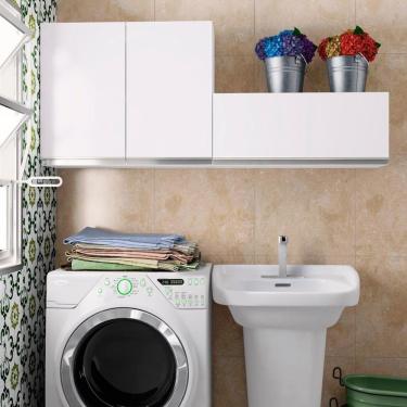 Imagem de Kit Área De Serviço Madesa Acordes 100% MDF com 2 Armários Aéreos Portas Branco Brilho