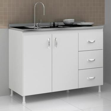 Imagem de Balcão De Cozinha Para Pia Sem Tampo 120 Cm Cz601 Branco - Evidência Móveis