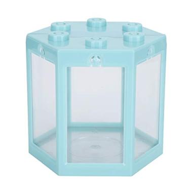 Imagem de Mini tanque de peixes pequeno sextavado tanque de peixes Betta peixe dourado tanque de peixes de mesa plástico para sala de estar escritório decoração de casa (azul)